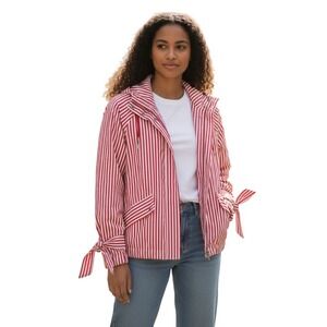 Les Copains Red Striped Hooded Zip Up Jacket Lightweight Women's M/L/46